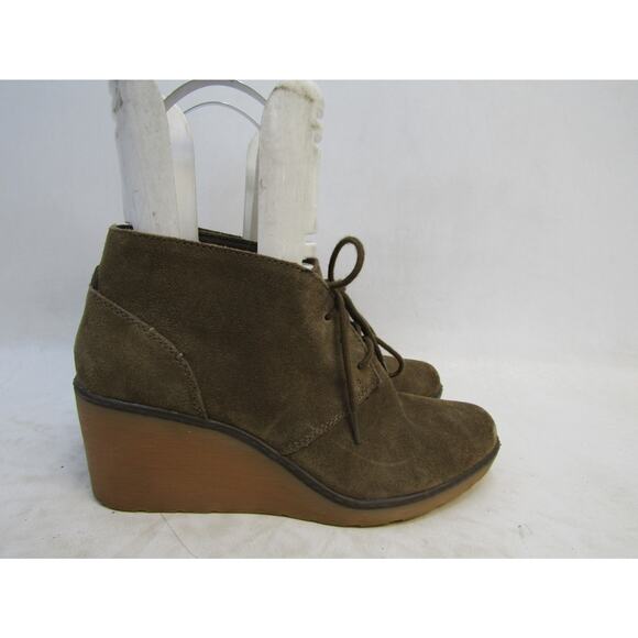 Clarks Womens Size 8 M Brown Suede Lace Up Wedge Fashion Ankle Boots Booties - Picture 3 of 11